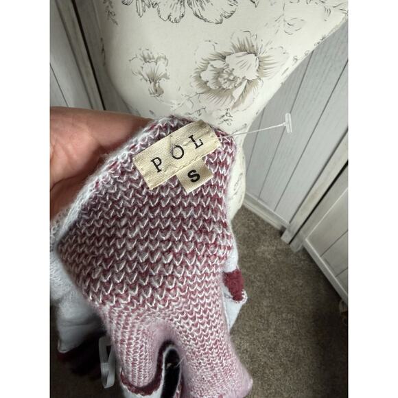 Pol Star Checkered Colorblock Grey Maroon Open Knit Cardigan Size Small - Picture 5 of 7